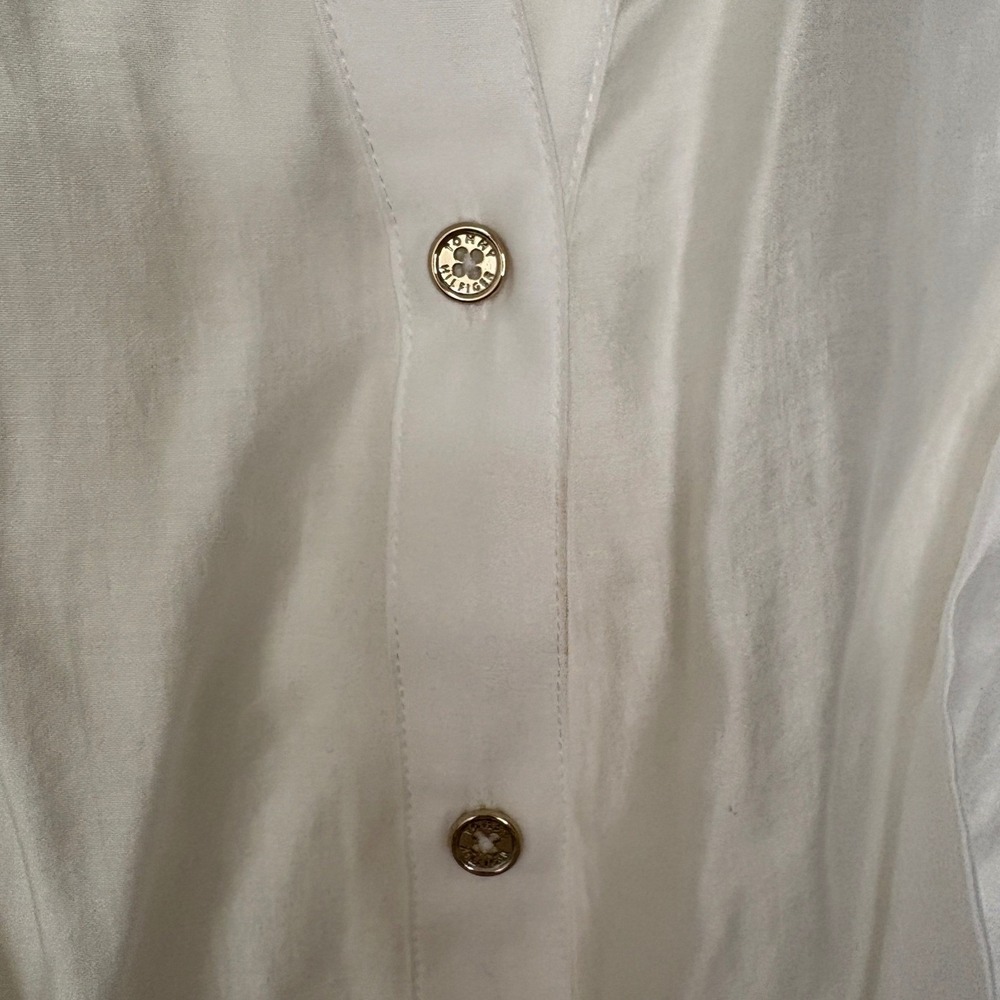 Tommy Hilfiger Womens Large Ruffle Blouse White Sleeveless Satin‎ Silk Like - Picture 4 of 6